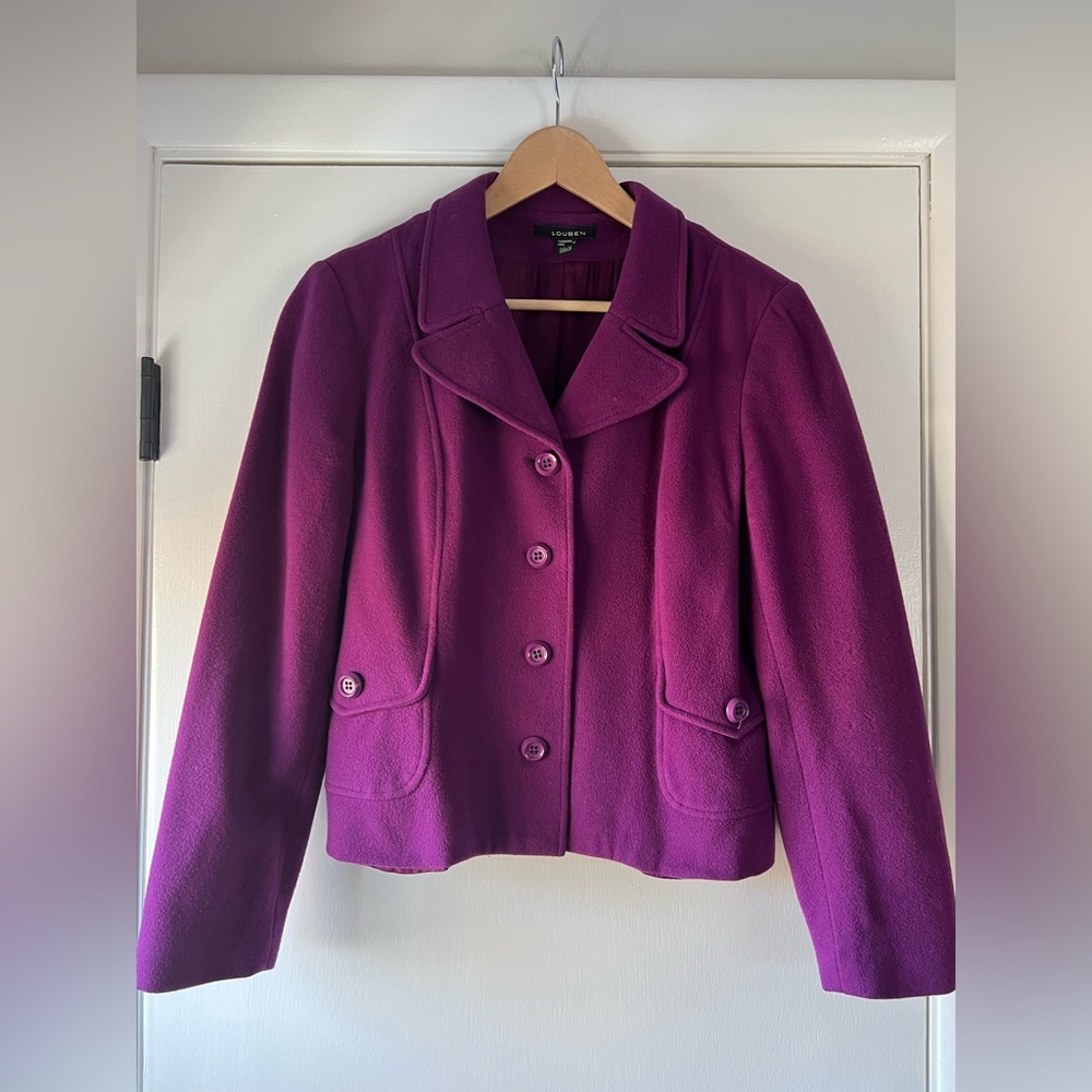 Louben Wool Cashmere Blend Magenta Purple Blazer Jacket Quiet Luxury Colorful